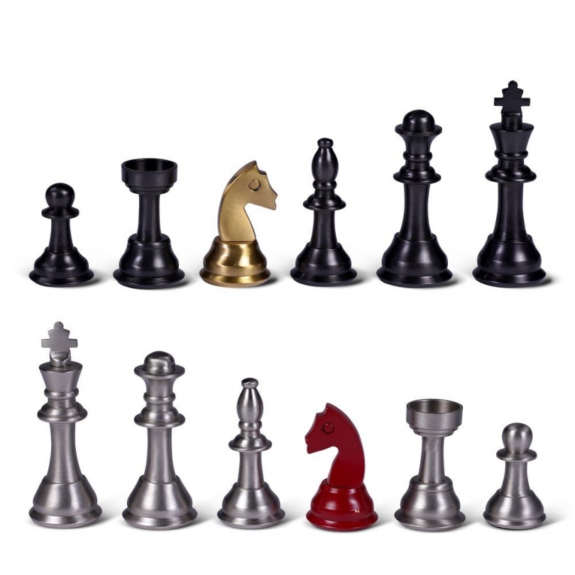 Polished metal chess pieces