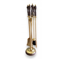 Set outils de cheminée en laiton et bois