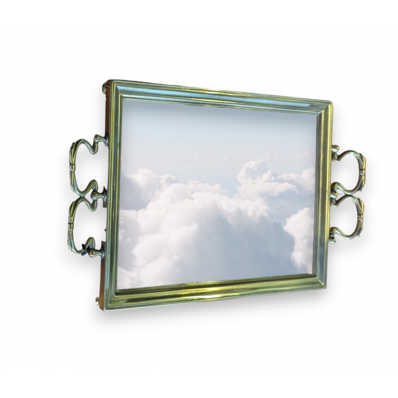 Rectangular mirror tray in polished brass