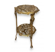 Table ronde à 2 plateaux en laiton poli
