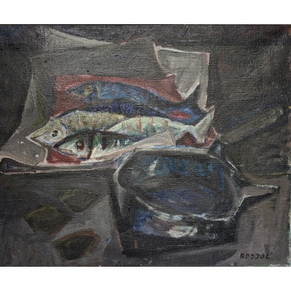 Tableau \"Poissons\" signé BODJOL