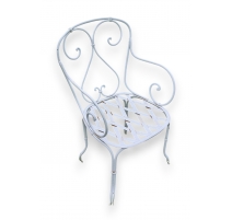 Fauteuil en fer forgé blanc assise à croisillons