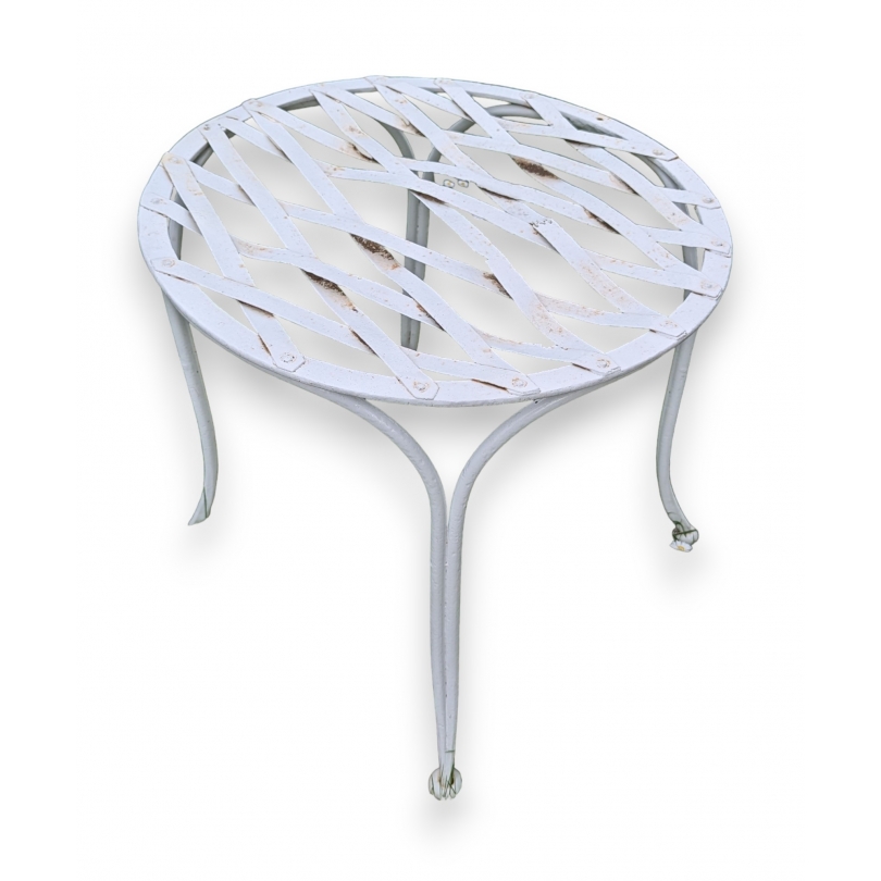 Tabouret en fer forgé blanc assise à croisillons