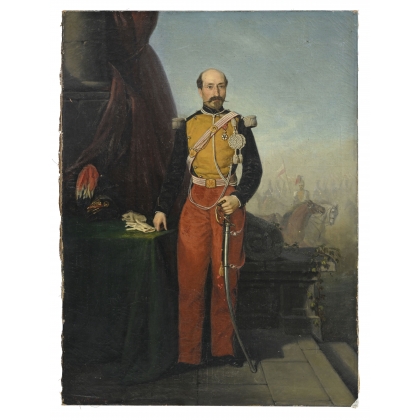 Tableau \"Officier de Lancier\" signé Ernest MEISTER