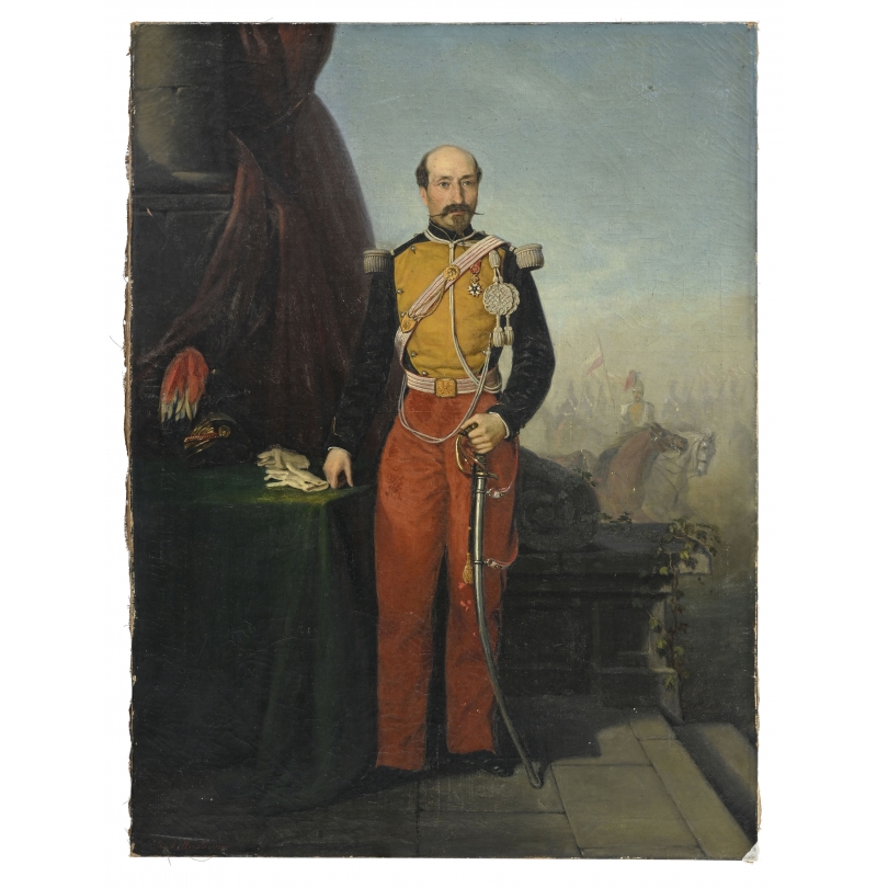 Tableau \"Officier de Lancier\" signé Ernest MEISTER