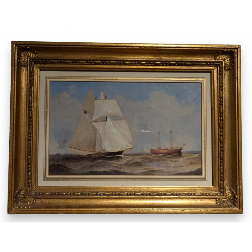 Paintings | Oil on cardboard "Seascape" Moinat SA  - Antiques and home décor