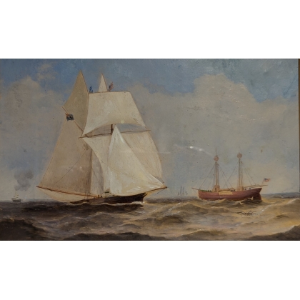 Paintings | Oil on cardboard "Seascape" Moinat SA  - Antiques and home décor
