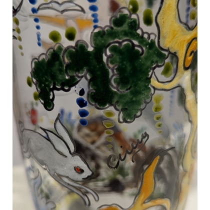 Chasse enamelled glass vase, signed CIRERA