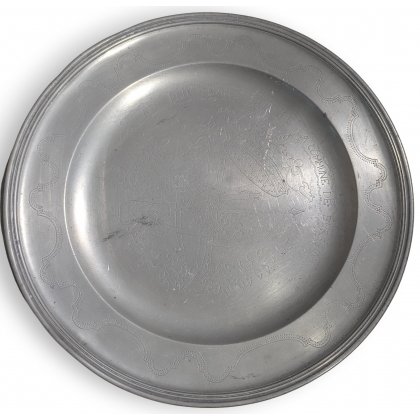 Set of three BURSINS pewter plates