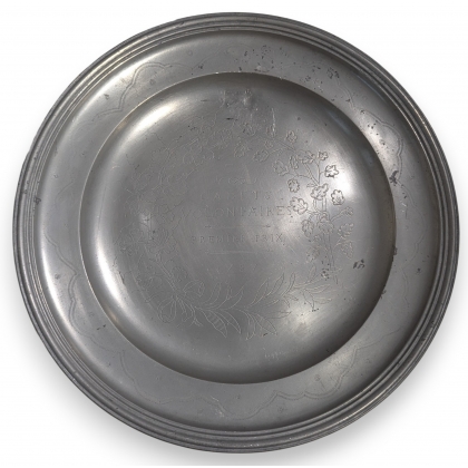 Set of three BURSINS pewter plates