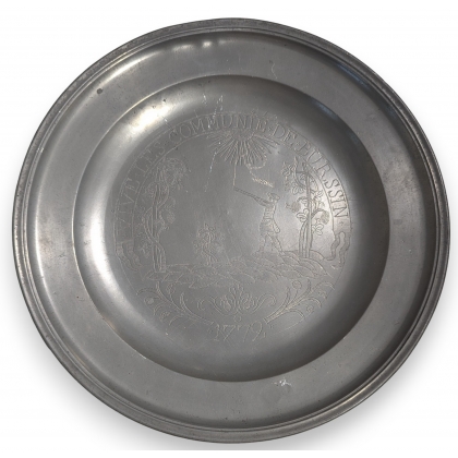 Set of three BURSINS pewter plates