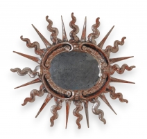 Miroir soleil ovale en bois argenté