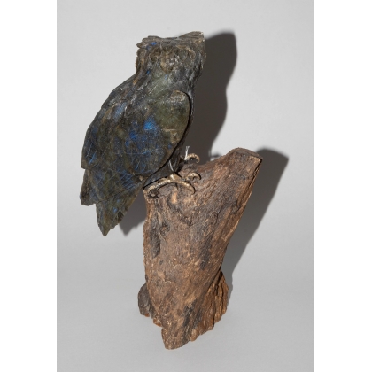 Hibou en labradorite signé EB