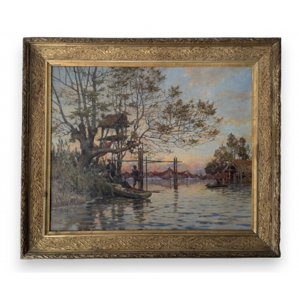 Tableau \"Pêcheurs\", signé AERNI.