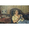 Tableau \"Femme au tricot\" de Pierre MONAY