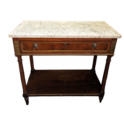 Directoire-style console table in mahogany with a white marble top