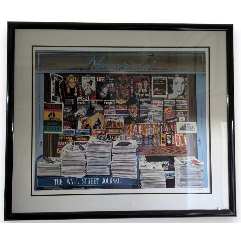 Lithograph "Newsstand 1993", signed by Ken KEELEY