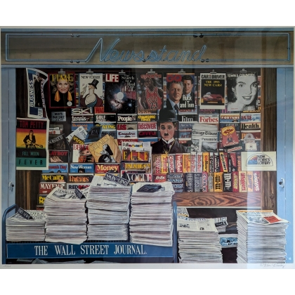 Lithograph "Newsstand 1993", signed by Ken KEELEY
