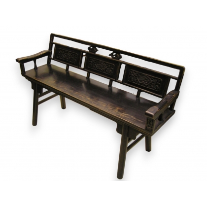 Banc chinois richement sculpté en bois
