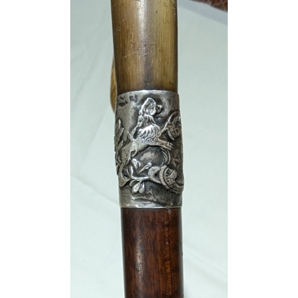 Canne corbin en corne, anneau en argent