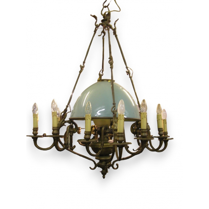 Chandelier with green glass globe at  Moinat SA  - Antiques and home décor