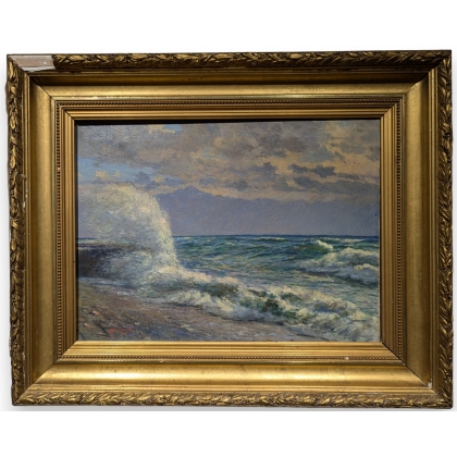 Tableau \"Vagues sur le Léman\", signé GILLIAND