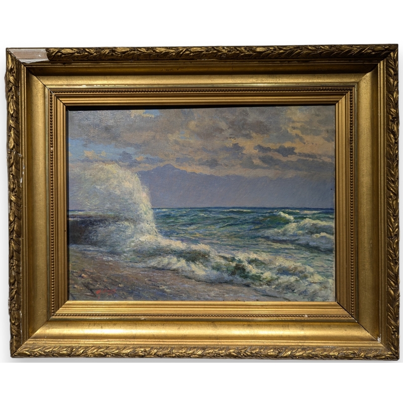 Tableau \"Vagues sur le Léman\", signé GILLIAND