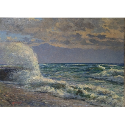 Tableau \"Vagues sur le Léman\", signé GILLIAND