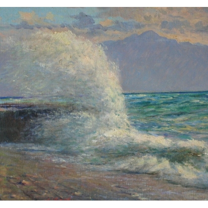 Tableau \"Vagues sur le Léman\", signé GILLIAND
