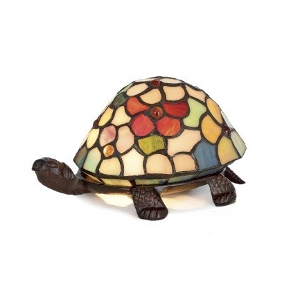 Lampe style Tiffany en forme de tortue, fleurs