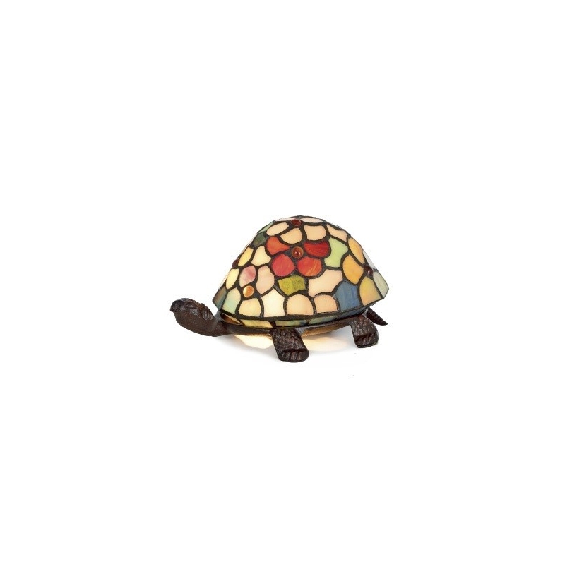 Lampe style Tiffany en forme de tortue, fleurs