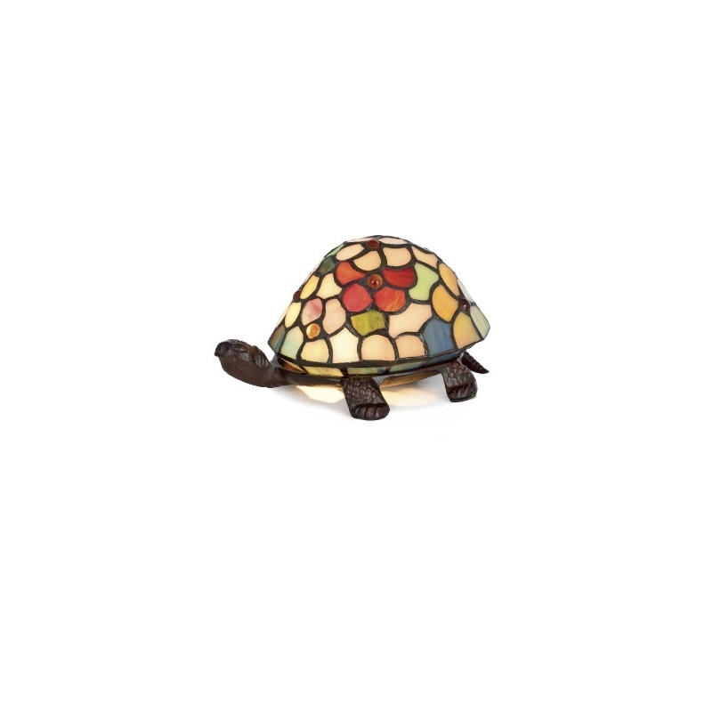 Lampe style Tiffany en forme de tortue, fleurs