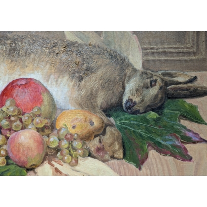 Tableau \"Lièvre\" signé G. DP. 1942