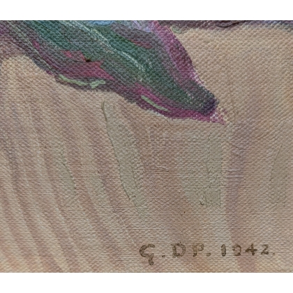 Tableau \"Lièvre\" signé G. DP. 1942