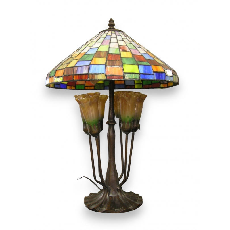 Lampe "Pensées" en mosaïque à 6 lumières sur  Moinat SA  - Antiquités décoration