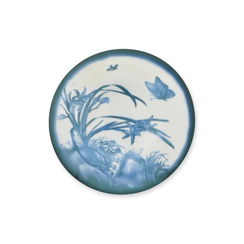 Bol en verre taillé à l'acide bleu "Jonquilles"