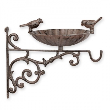 Wall-mounted bird bath in brown cast iron