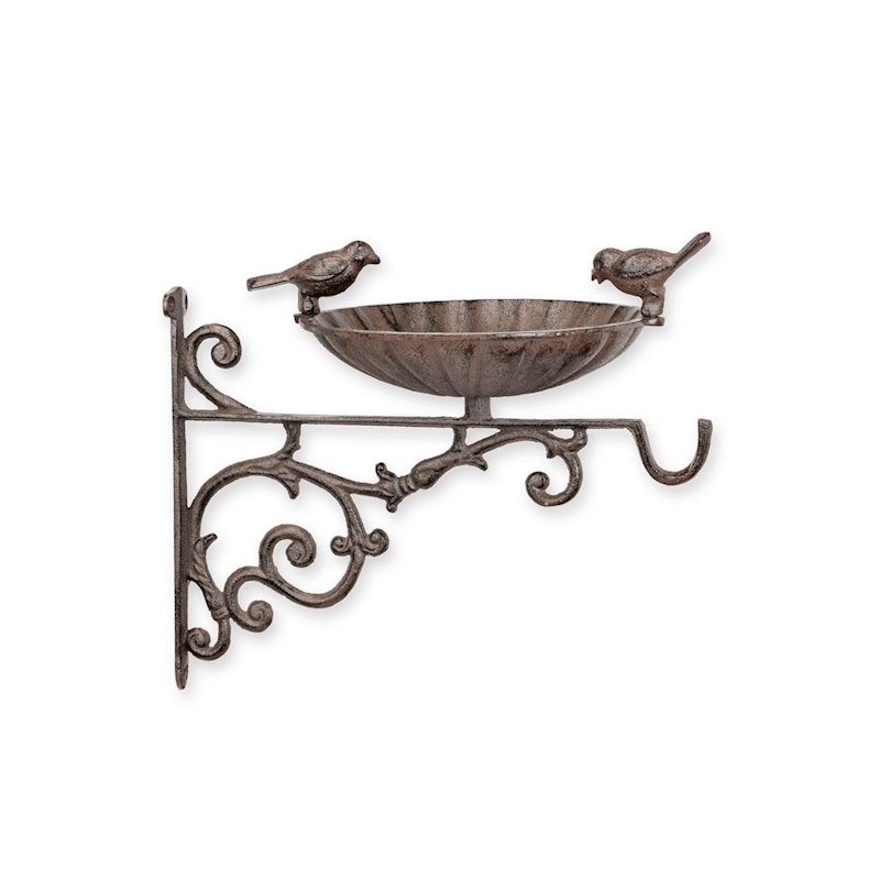 Wall-mounted bird bath in brown cast iron