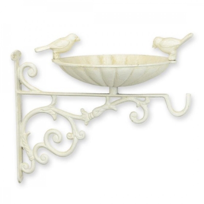 White cast-iron wall-mounted bird bath