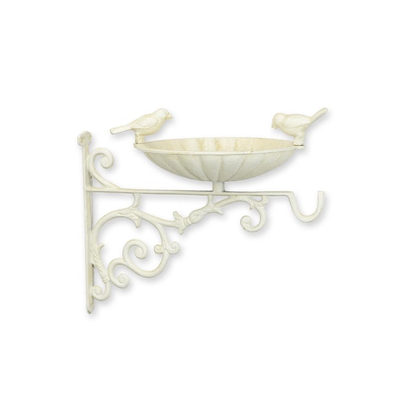 White cast-iron wall-mounted bird bath
