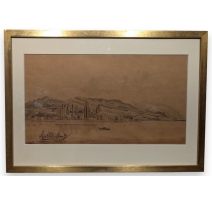 Dessin "La Tour de Peilz" signé STEINLEN 1852