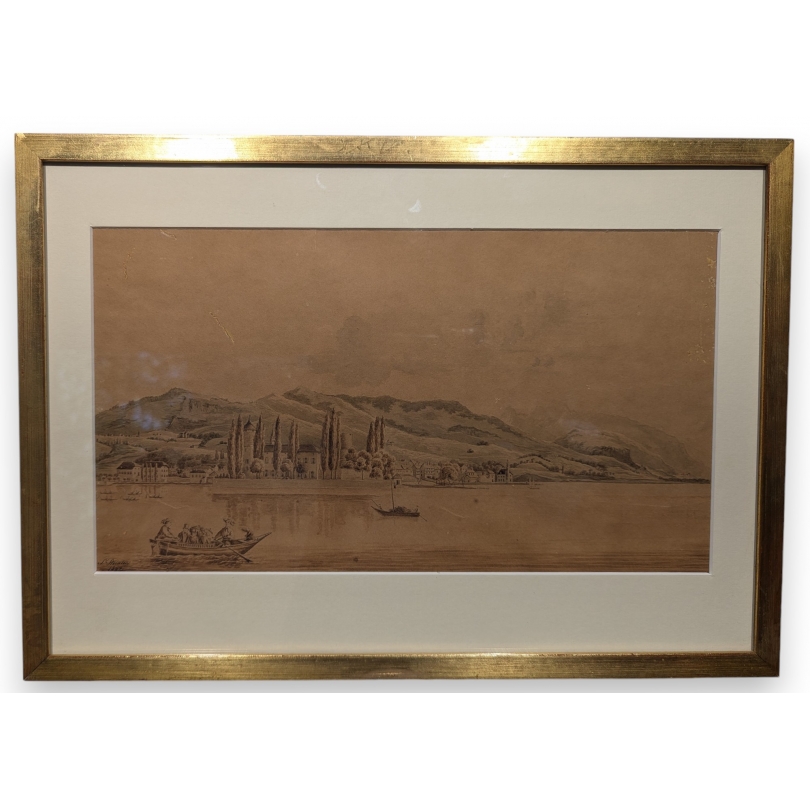 Dessin "La Tour de Peilz" signé STEINLEN 1852