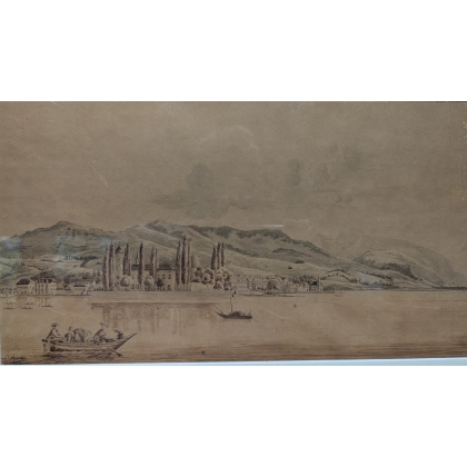 Dessin "La Tour de Peilz" signé STEINLEN 1852