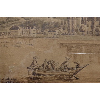 Dessin "La Tour de Peilz" signé STEINLEN 1852