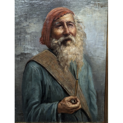 Paintings | Oil on canvas painting "Man with Moinat SA" – Antiques and home décor