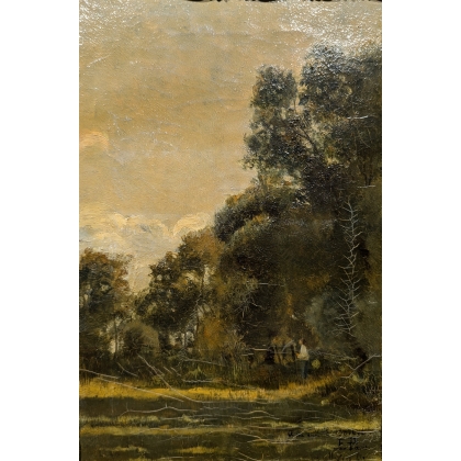 Tableau \"Aurée du bois\" signé E. PARIS