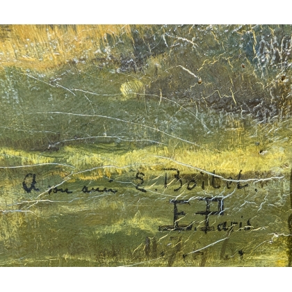 Tableau \"Aurée du bois\" signé E. PARIS