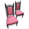 Paire de chaises Napoléon III noires, tissu rose