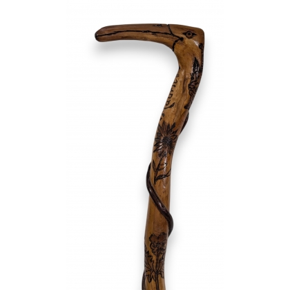 Monoxyl walking stick with a carved wooden ‘Bird’ handle