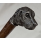 Canne pommeau tête de chien en étain